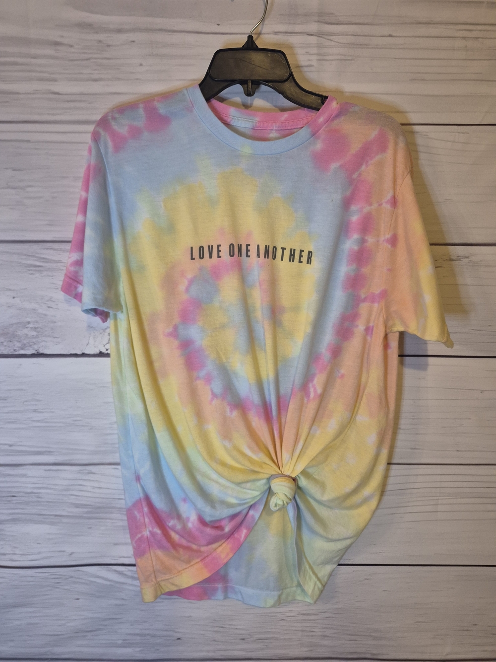 Pastel Tie-Dye 'Love One Another' Short Sleeve Tee - Pastel Pink/Blue/Yellow